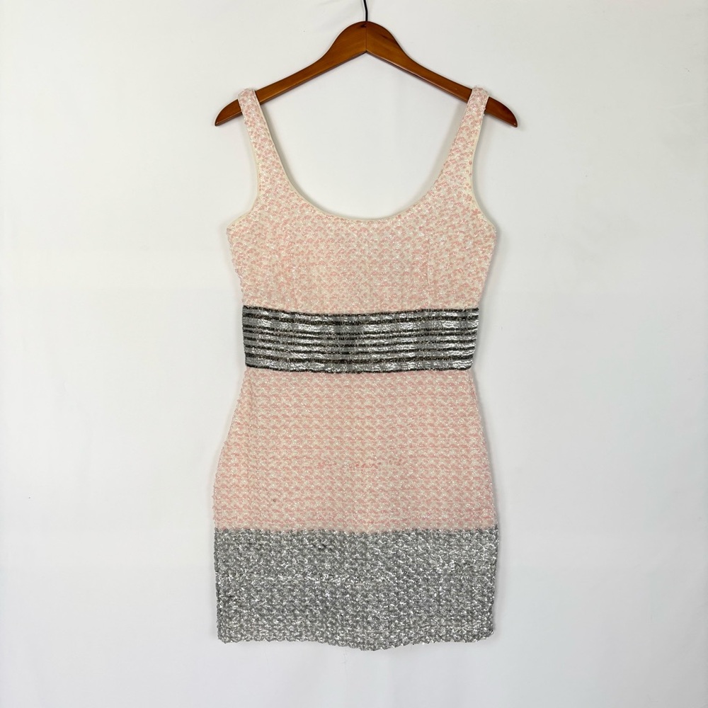 Belle by Badgley Mischka Maddy Sequin Dress Mini Pink Silver Size 4